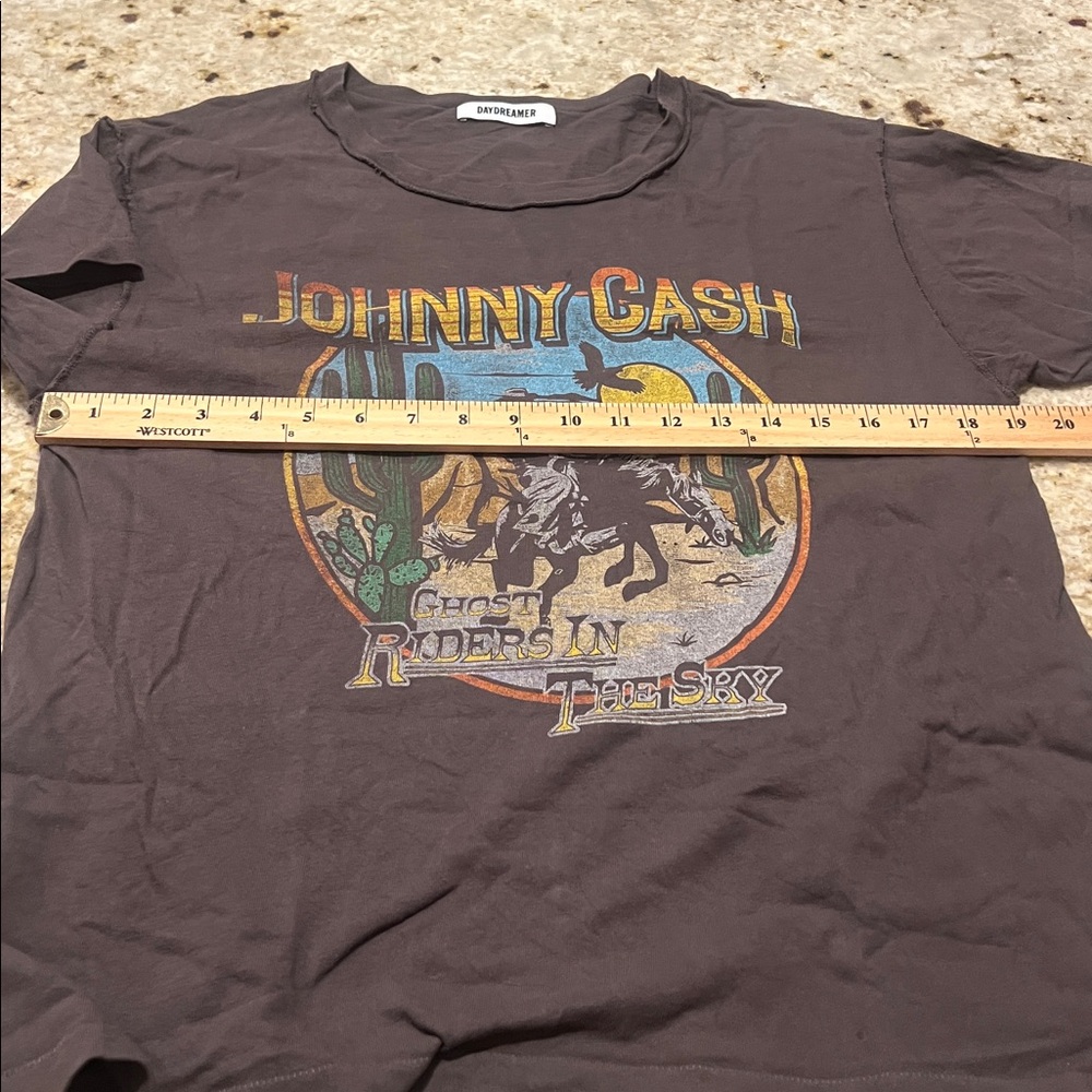DAYDREAMER X FREE PEOPLE JOHNNY CASH brown/taupe 100% cotton GRAPHIC TSHIRT SZ L - Picture 9 of 10